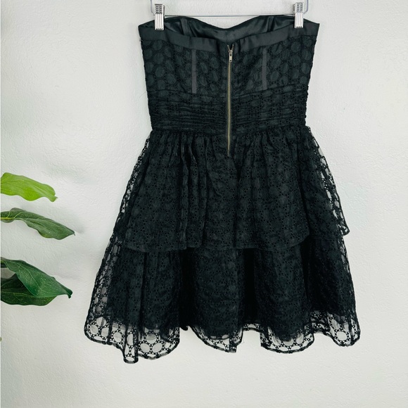 Betsey Johnson Strapless SweatHeart Black Eyelet Mesh Tiered Princess Mini Dress - Picture 5 of 8